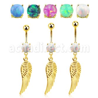 mgo584x piercing ombligo acero 316l pvd dorado opalo redondo colgante ala pajaro dorada mayorista