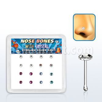 nbfbs16m caja display 16 piercing nariz hueso plata esterlina 925 0 6mm cristal redondo extra plano 2 5mm distribuidor mayorista
