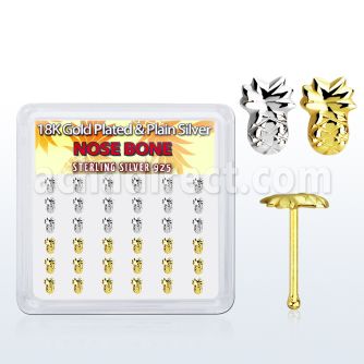 nbmpa36 caja display 36 piercing nariz hueso plata 925 0 6mm pina plata lisa oro 18 kts mayorista