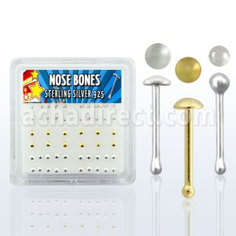 nbmx1 caja display piercing nariz hueso plata esterlina 925 0 6mm 1 5mm disco plano 2mm disco oro 18 kts 2mm al por mayor