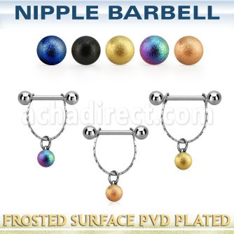 npdl28 banana pezon acero quirurgico bolas 5mm conectadas superficie efecto esmerilado acero pvd 6mm mayorista