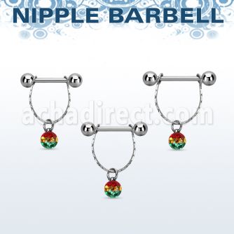 npdl31 banana pezon acero quirurgico bolas 5mm conectadas bola 6mm multi cristal ferido rayas color rasta al por mayor