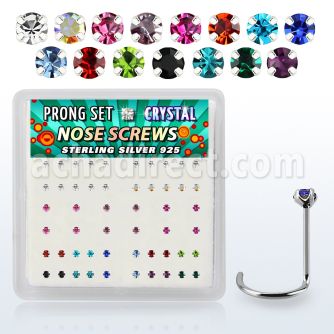 nwpbm caja display 52 piercing nariz l plata esterlina 0 6mm cristal 1 5mm al por mayor