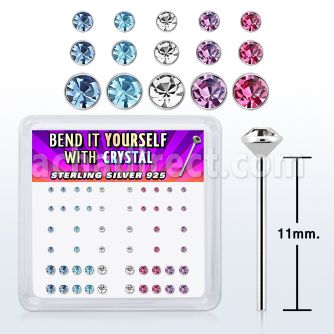 nybxmm2 caja display piercing nariz doblar tu mismo plata esterlina 925 0 6mm cristal redondos al por mayor