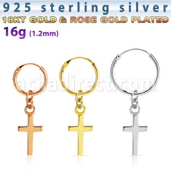 phod35 piercing helix aro liso plata esterlina colgante cruz plata