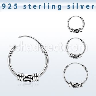 phoxb 925 silver balinese design black oxidized hoop earrings