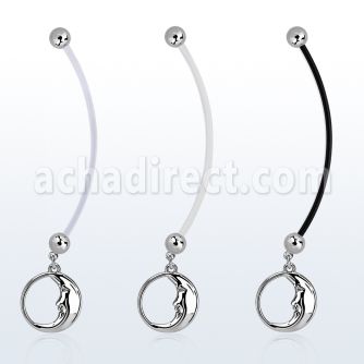 pnd733 piercing ombligo embarazada bolas 5mm acero colgante luna sonolienta longitud 50mm mayorista