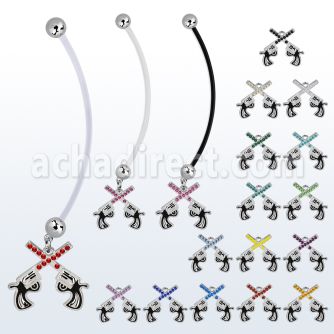 pnd750 piercing ombligo embarazada bolas 5mm acero colgante pistolas cruzadas cristal plata longitud 50mm mayorista