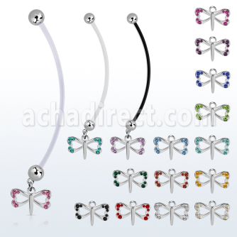 pnd761 piercing ombligo embarazada dos bolas acero colgante mariposa pequena longitud