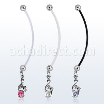 pndz370 piercing ombligo embarazada bolas 5mm acero colgante nota musical zirconita redonda longitud 50mm venta
