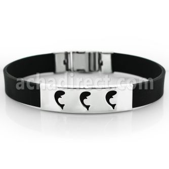 sbl24 brazalete banda piel placa acero inoxidable tres delfines cortados al por mayor