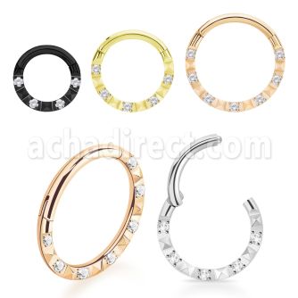 sgsh25 pvd steel hinged segment ring 16g cz diamond pattern