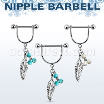 snpod12 barbell pezon estribo acero quirurgico bolas 5mm pluma bolas falsas turquesas mayorista