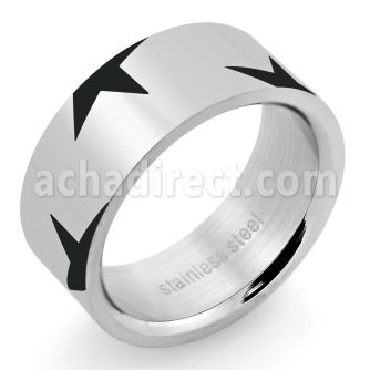sr163 anillo grabado acero inoxidable brillo espejo estrellas negras distribuidor mayorista