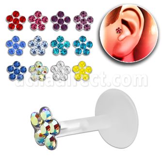 trgs19 piercing tragus bio flex plata esterlina flor cristal mayorista