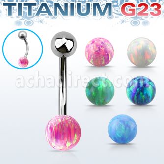 ubnop6 piercing ombligo titanio g23 bola 6mm opalo bola 5mm titanio liso al por mayor