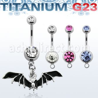 umcd569 piercing ombligo titanio g23 bolas joya bisel 5mm 8mm murcielago negro colgado 10mm mayorista