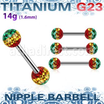 unpfr5r barbell pezon titanio g23 bolas multi cristal ferido 5mm rayas colores rasta al por mayor