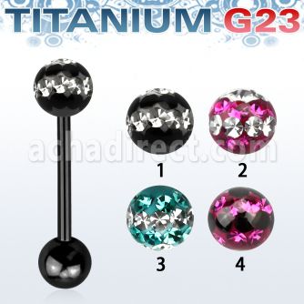utbbfr6d barbell lengua titanio g23 anodizado bola multi cristal ferido 6mm triple linea bola titanio 5mm inferior distribuidor