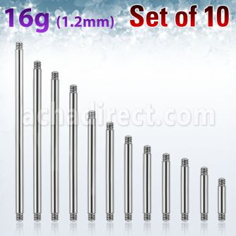 xbb16g pack 10 barras barbell acero 316l brillo espejo rosca distribuidor