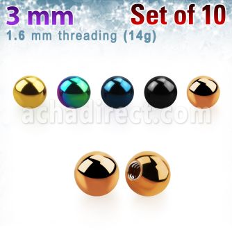 xbt3g pack 10 bolas acero quirurgico anodizado 3mm rosca al por mayor