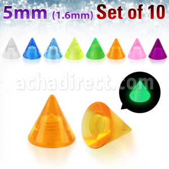 xglcn5 set 10 conos acrilicos brillan oscuridad 5mm rosca mayorista