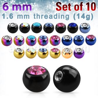 xjbt6g pack 10 bolas acero quirurgico anodizado 6mm cristal bisel rosca mayorista