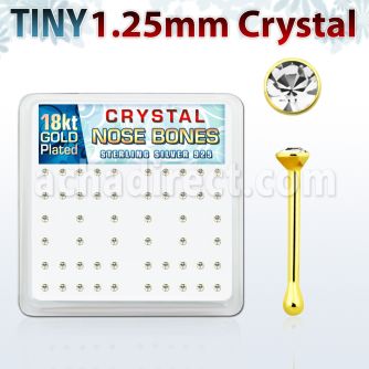 18b6xc caja display piercing nariz hueso plata esterlina 925 0 6mm oro 18 kts cristal claro 1 25mm mayorista