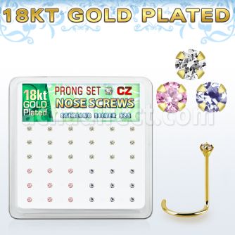 18nwzbm caja display 36 piercings nariz l plata 925 oro 18 kts 0 6mm zirconia 1 5mm distribuidor mayorista
