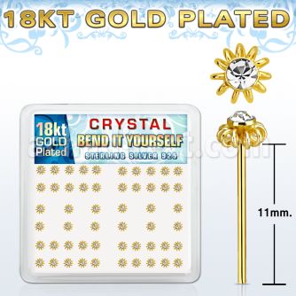 18nyfwxc caja display piercing nariz recto doblar tu mismo plata 925 oro 18k 0.6mm flor alarme cristal centro claro mayorista