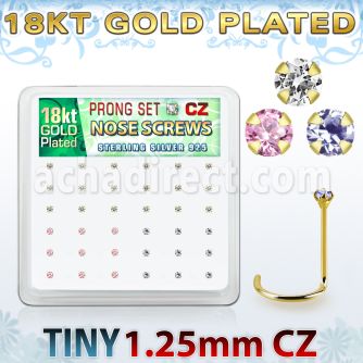 18wz12xm caja display 36 piercings nariz l plata 925 oro 18 kts 0 6mm zirconia 1 25mm mayorista