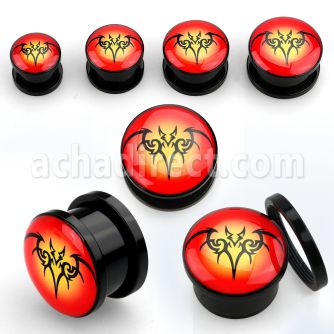afpbat dilatacion plug tornillo acrilico negro logo murcielago dragon tribal fondo amarillo rojo al por mayor