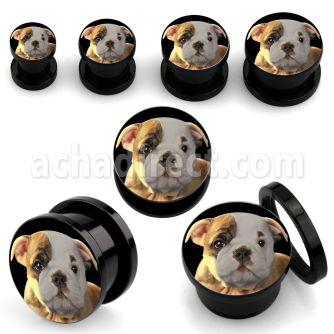 afpggg dilatacion plug tornillo acrilico negro logo cachorro bulldog distribuidor