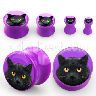 apgcat dilatacion plug doble flare acrilico purpura logo gato negro distribuidor mayorista