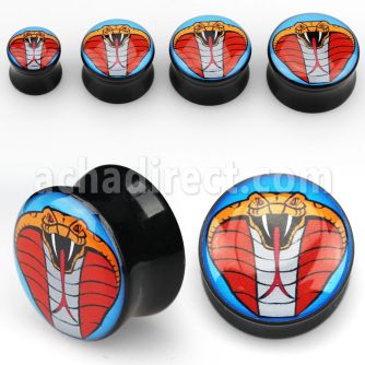 apgcob dilatacion plug doble flare acrilico negro logo cabeza cobra real fondo azul distribuidor