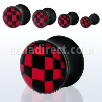 apgm dilatacion plug doble flare acrilico negro cuadros rojos mayorista