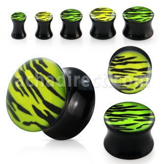 apgs dilatacion plug doble flare acrilico negro logo rayas cebra verdes negras joyeria 80's retro distribuidor mayorista