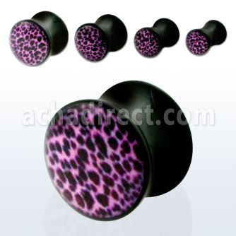 apgz dilatacion plug doble acrilico negro logo estampado leopardo rosa negro joyeria 80's retro mayorista