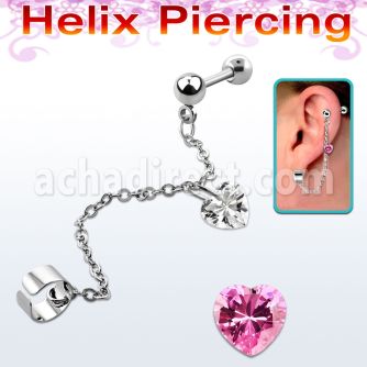 bber47 piercing helix cadena barbell acero quirurgico bolas 4mm 6mm conectado falso helix traves larga 7cm zirconita corazon distribuidor mayorista