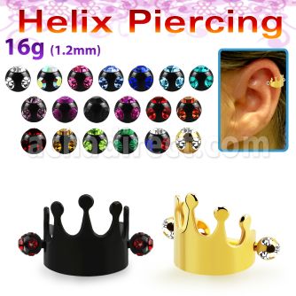 bbert68 piercing cartilago acero 316l anodizado negro dorado corona barbell bolas multi joya 3mm al por mayor