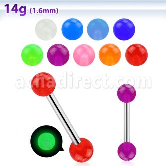 bbgl5 barbell lengua acero quirurgico bolas 5mm brillan oscuridad 16mm distribuidor