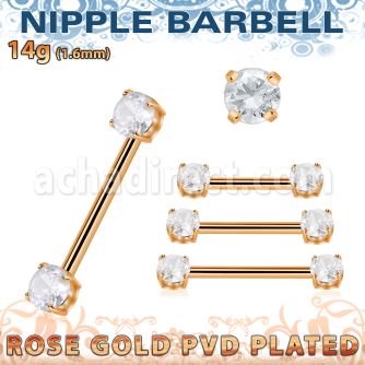 bbnptt2z barbell pezon acero 316l anodizado oro rosa zirconitas s redondas 5mm hecho laton oro rosa al por mayor