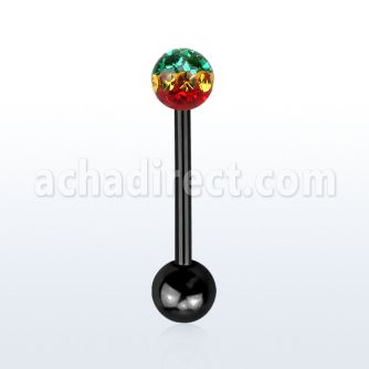 bbtfr5r barbell lengua acero quirurgico anodizado bola multi cristal ferido 5mm rayas colores rasta bola anodizada 5mm inferior mayorista