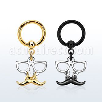 bcrtg507 aro bola presion acero 316l pvd negro dorado colgante bigote gafas mayorista