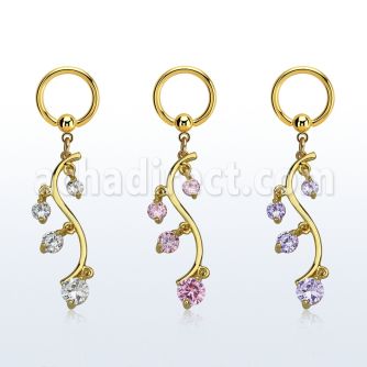 bcrtgz1 aro bola presion acero 316l pvd dorado racimo uvas colgado tres zirconia distribuidor
