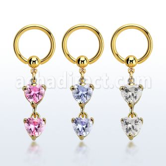 bcrtgz2 aro bola presion acero 316l pvd dorado colgante formado por corazones zirconia conectados mayorista