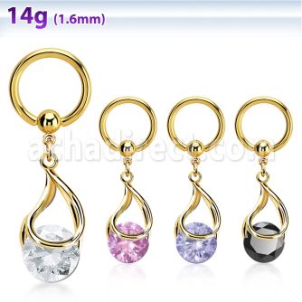 bcrtgz3 aro bola presion acero 316l pvd dorado colgante zirconia redonda ajustada presion oro mayorista
