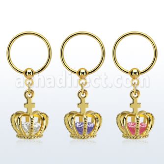 bcrtsz12 aro bola presion acero 316l pvd dorado colgante corona zirconia oro mayorista