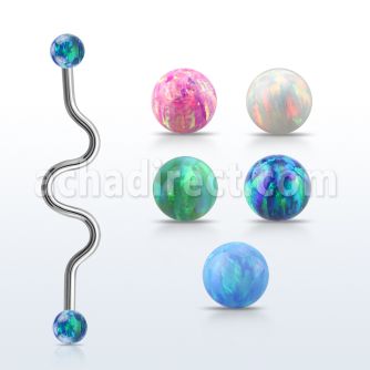bdao4 barbell industrial zig zag acero 316l bolas opalo 4mm mayorista