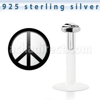 bilg10 labret bio flexible transparente plata esterlina presion 3mm logo paz negro fondo blanco mayorista